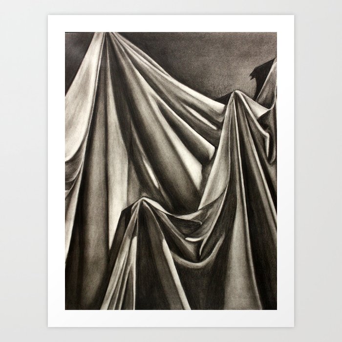 Draped cloth, charcoal drawing Art Print by jessicajeanartist